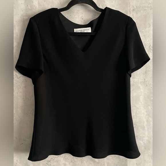 VTG Donna Ricco 2Pc Blk Evening Gown Blouse Chiffon Slit Overlay Skirt Dress S12 - Picture 2 of 13